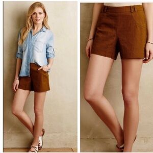 Anthropologie Elevenses Safra Hi Rise Shorts Linen Blend Mustard size: 2